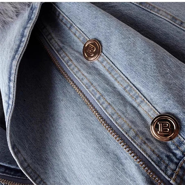 | denimjacka med Fusk Päls Krage