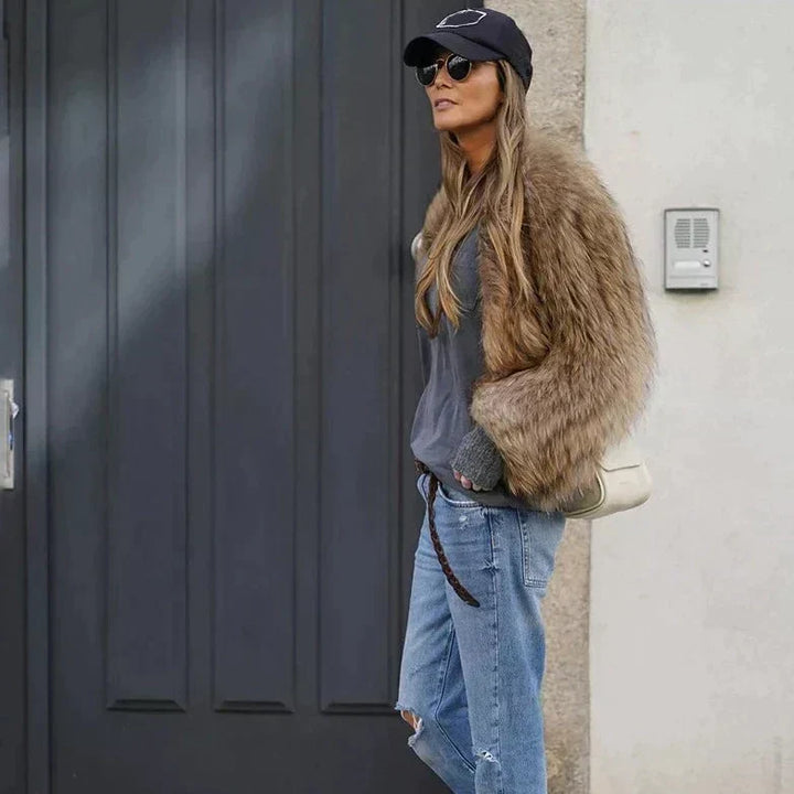 | Dam Cropped Jacka Tillverkad Av Fusk Päls