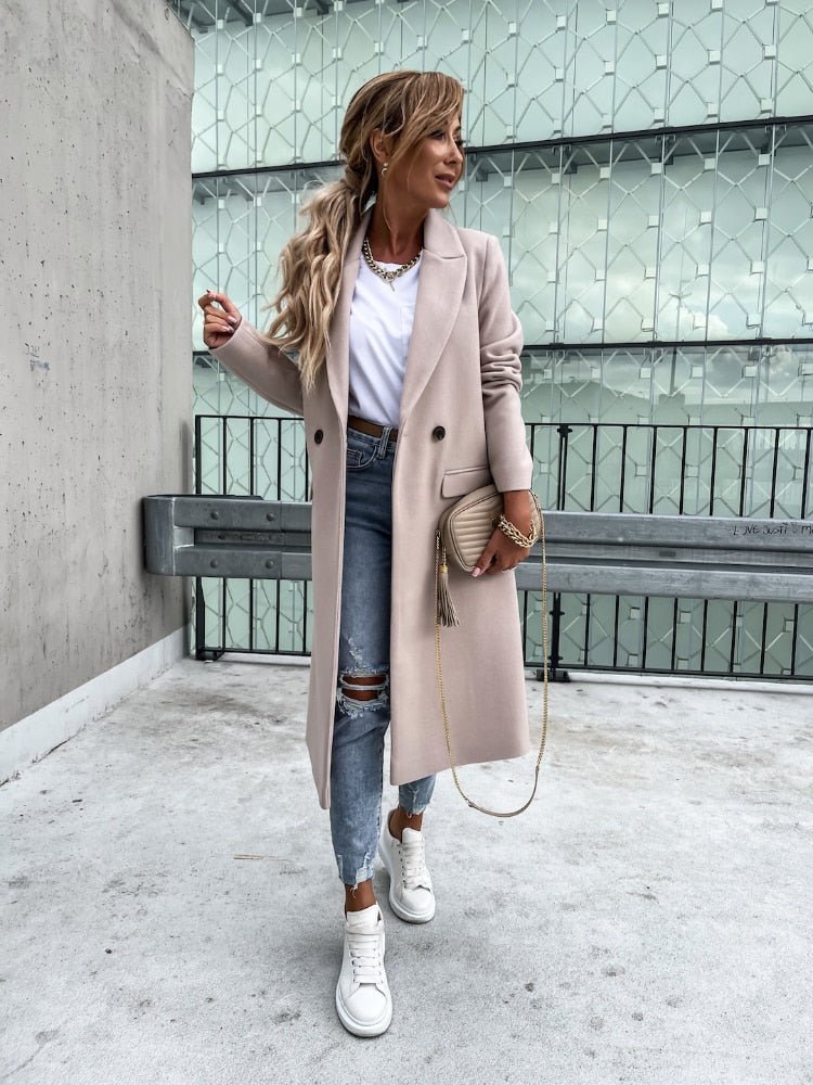 | Dam Lång vinter Kappa i casual Chic Stil med slagkrage och Fickor