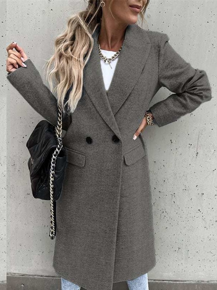 | Dam Lång vinter Kappa i casual Chic Stil med slagkrage och Fickor