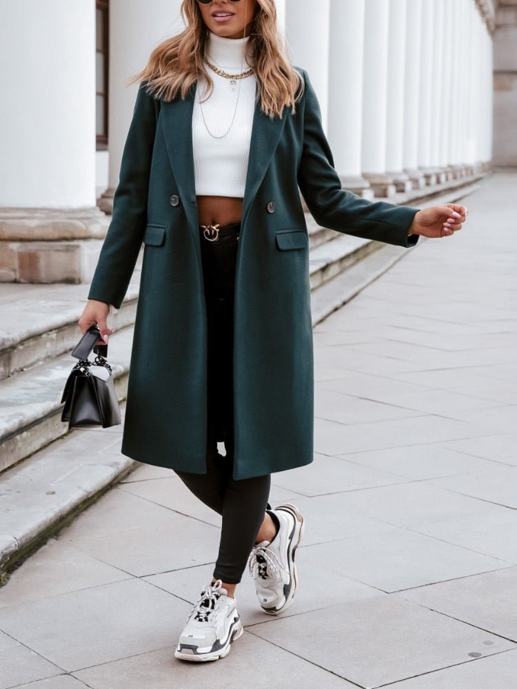 | Dam Lång vinter Kappa i casual Chic Stil med slagkrage och Fickor