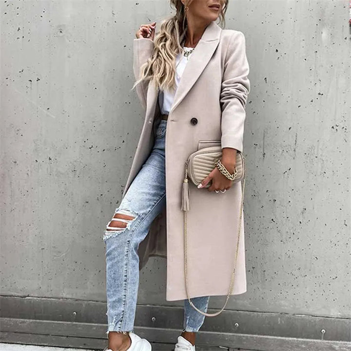 | Dam Lång vinter Kappa i casual Chic Stil med slagkrage och Fickor
