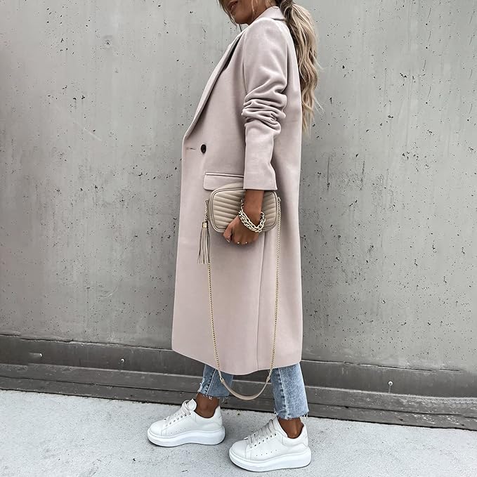 | Dam Lång vinter Kappa i casual Chic Stil med slagkrage och Fickor