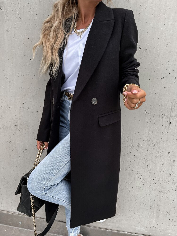 | Dam Lång vinter Kappa i casual Chic Stil med slagkrage och Fickor