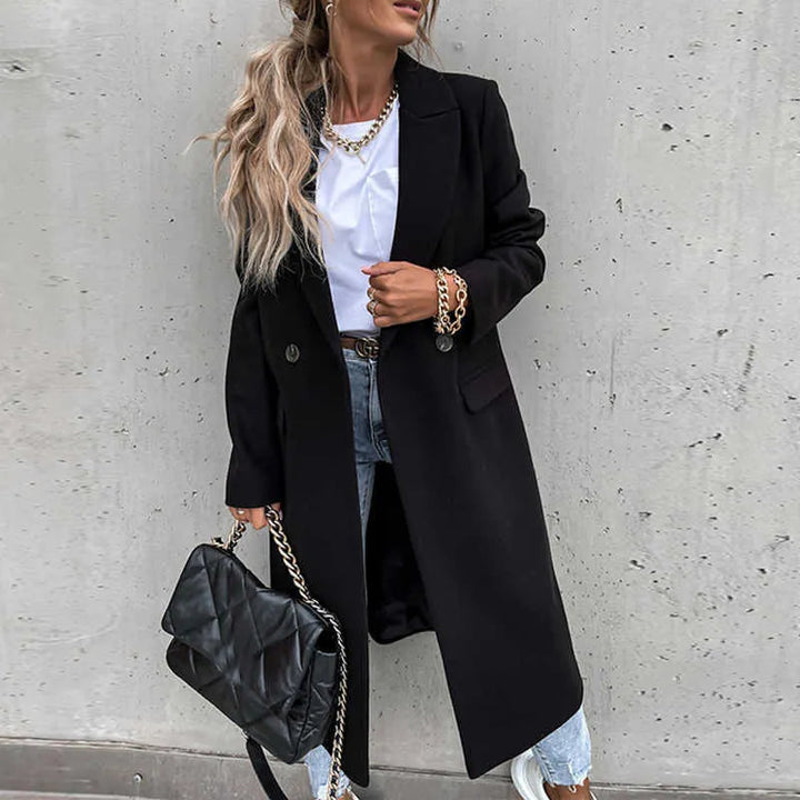 | Dam Lång vinter Kappa i casual Chic Stil med slagkrage och Fickor