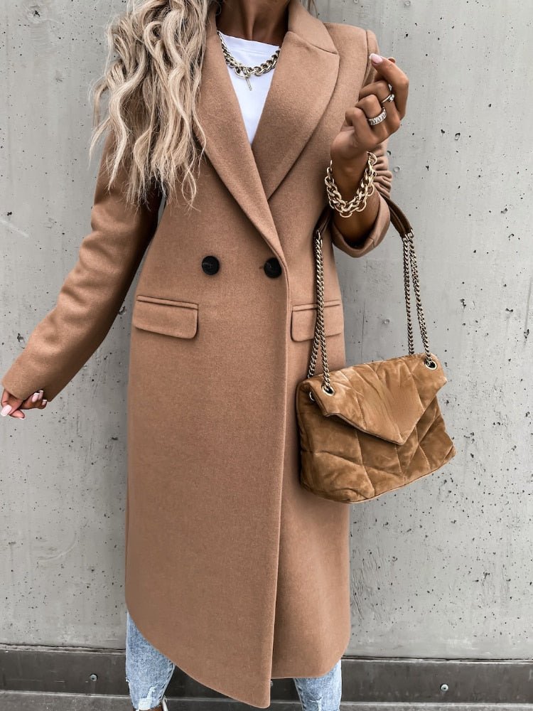 | Dam Lång vinter Kappa i casual Chic Stil med slagkrage och Fickor