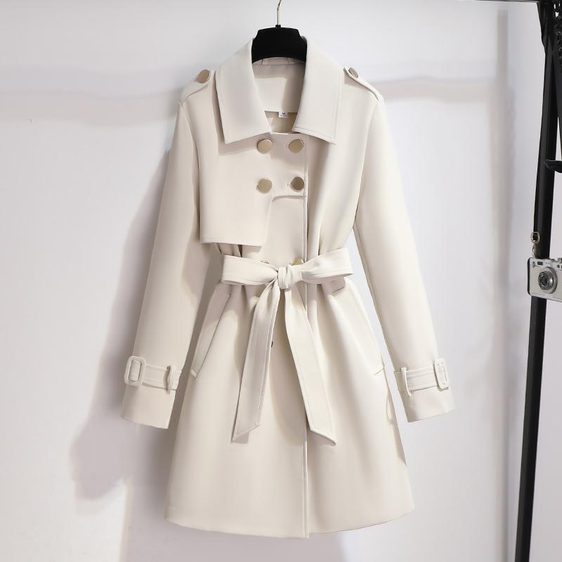 | Dam elegant Vit trenchkappa med Belt och Double Knapp Stängning