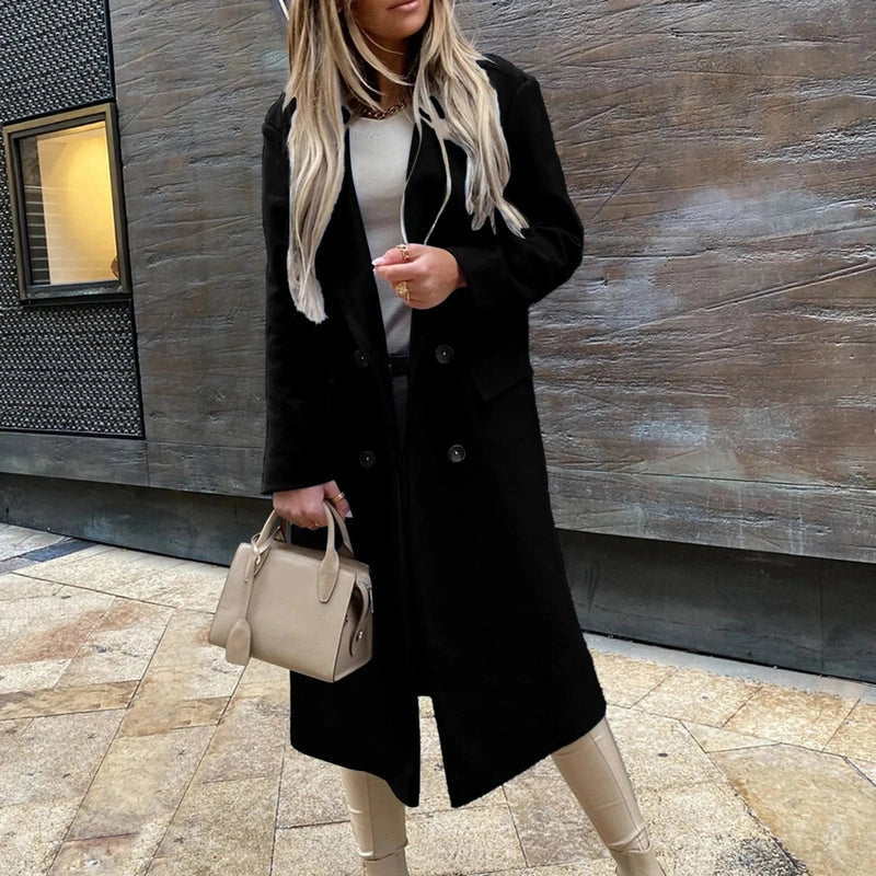 Dam Trenchcoat med Dubbelknäppt Slå och Lång Passform