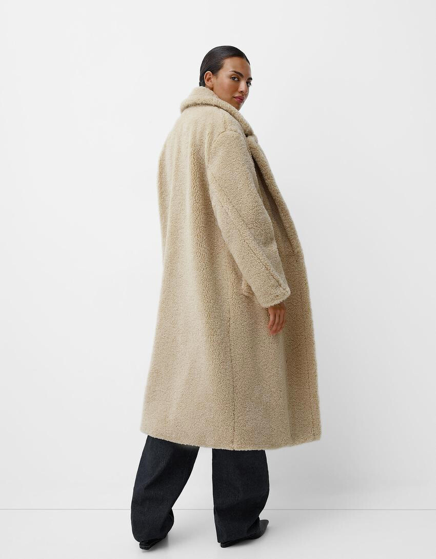 | Dam teddy jacka med slagkrage i lång model