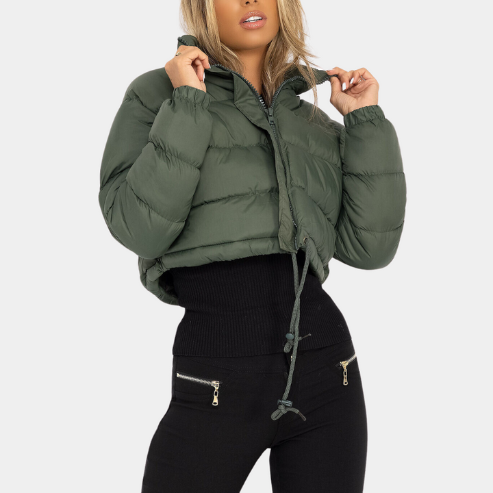 | Dam Trendy pufferjacka i Kort Model med Hög Krage