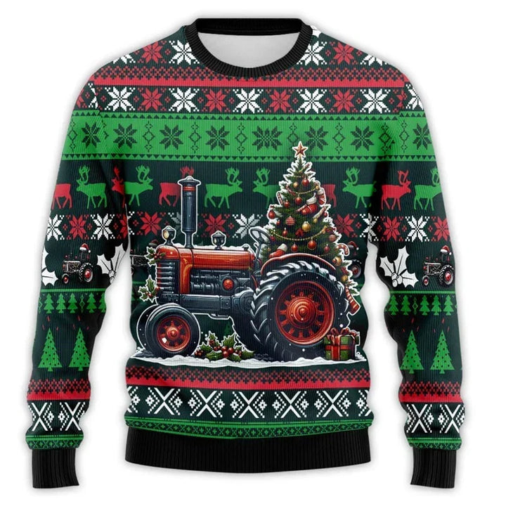 Christmas Tröja med Tractor Tryck - Bekväm &amp; Festive Herr Bomull Tröja