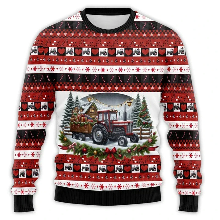 Christmas Tröja med Tractor Tryck - Bekväm &amp; Festive Herr Bomull Tröja