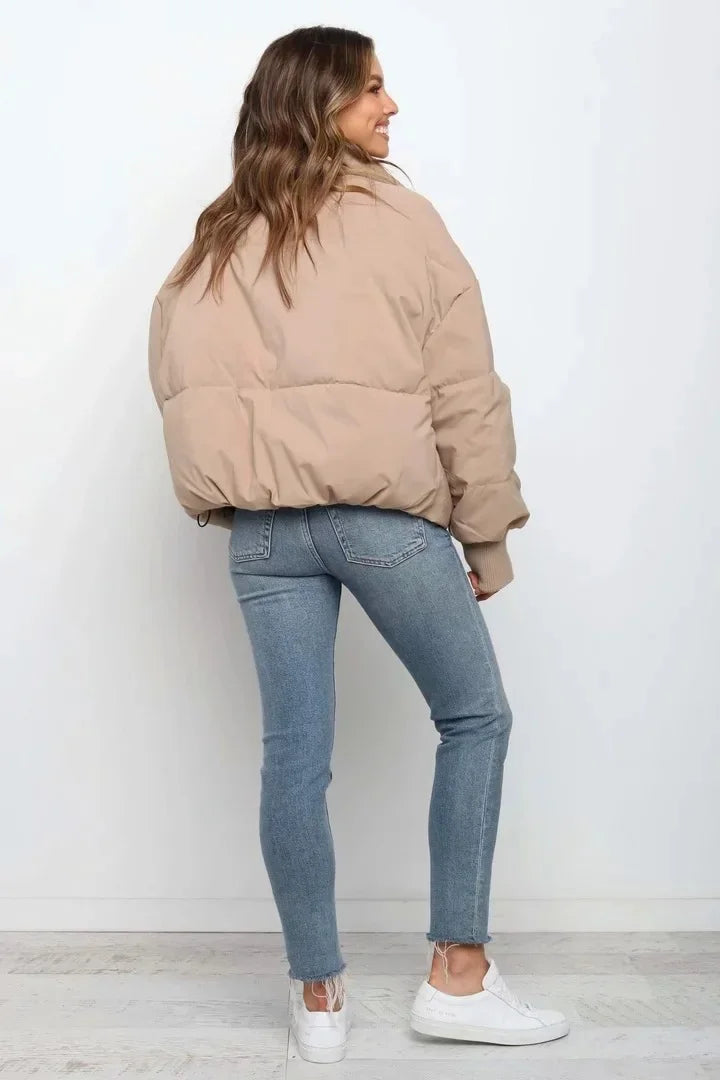 | Dam casual Kort vadderad pufferjacka med Dragkedja och Fickor