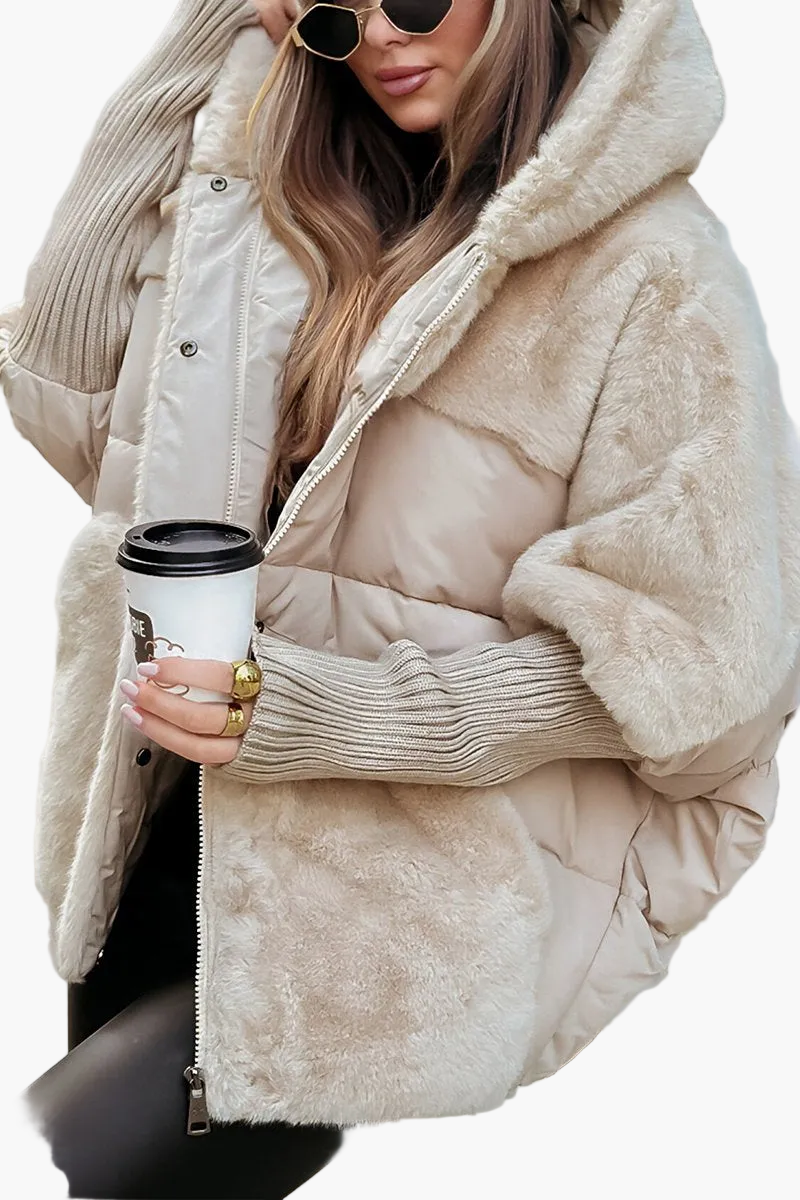 | Dam vinter kappa med huva och teddy vadderad design