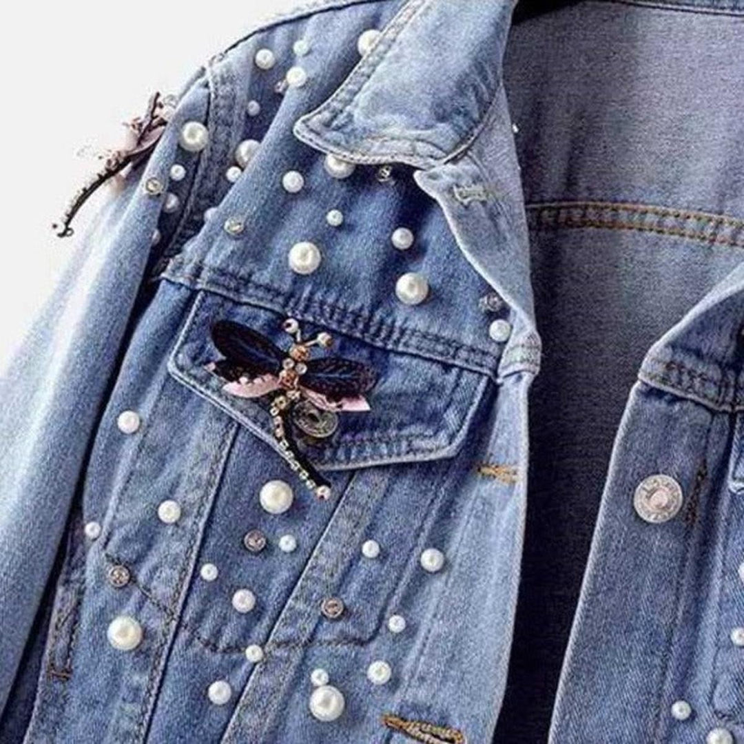 | Dam klassisk denimjacka med Lös Passform