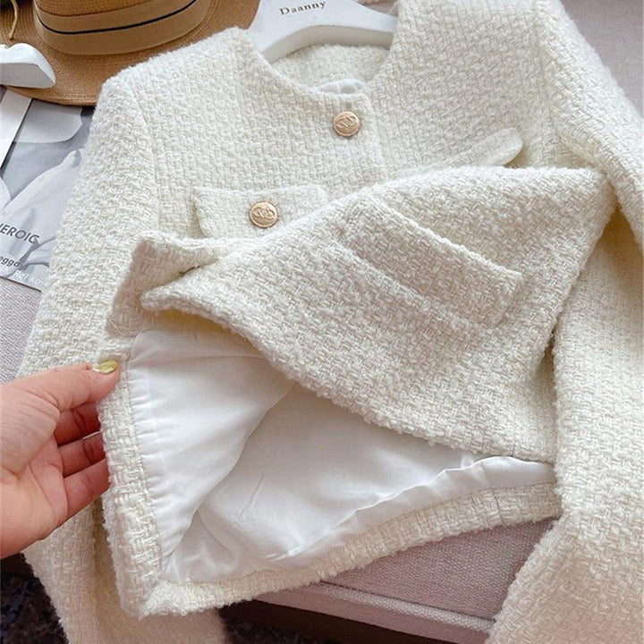 | Dam Tweed Jacka med Round Neckline och knäppslå