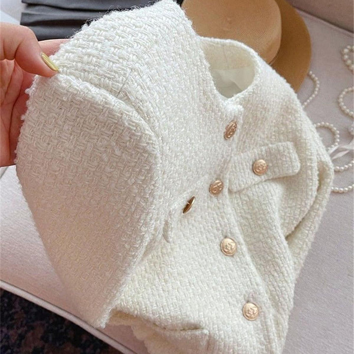 | Dam Tweed Jacka med Round Neckline och knäppslå