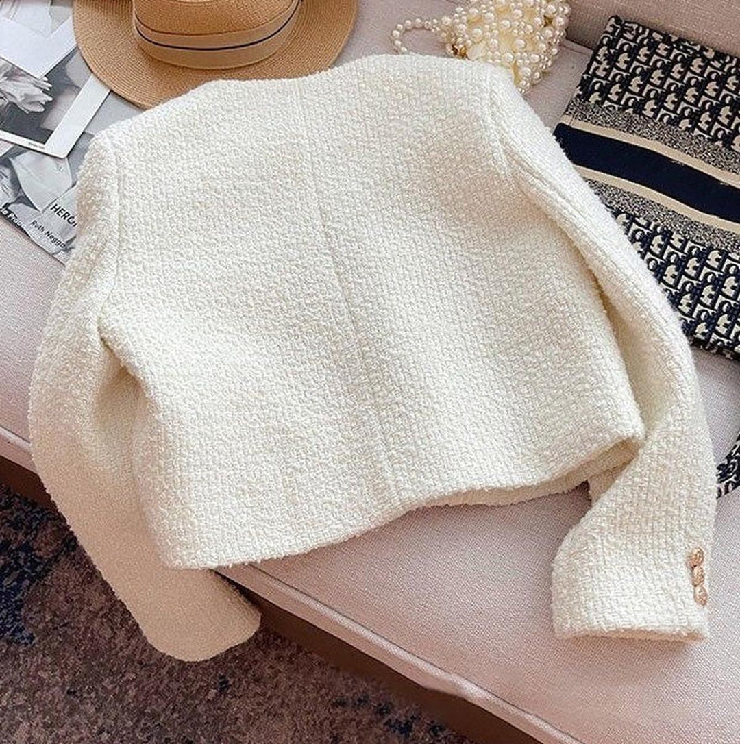 | Dam Tweed Jacka med Round Neckline och knäppslå