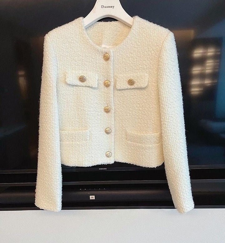 | Dam Tweed Jacka med Round Neckline och knäppslå