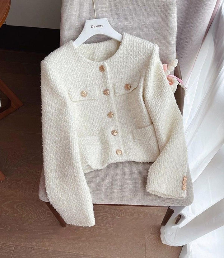 | Dam Tweed Jacka med Round Neckline och knäppslå