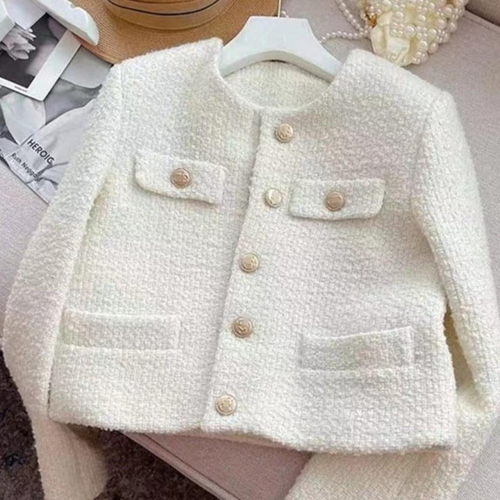 | Dam Tweed Jacka med Round Neckline och knäppslå