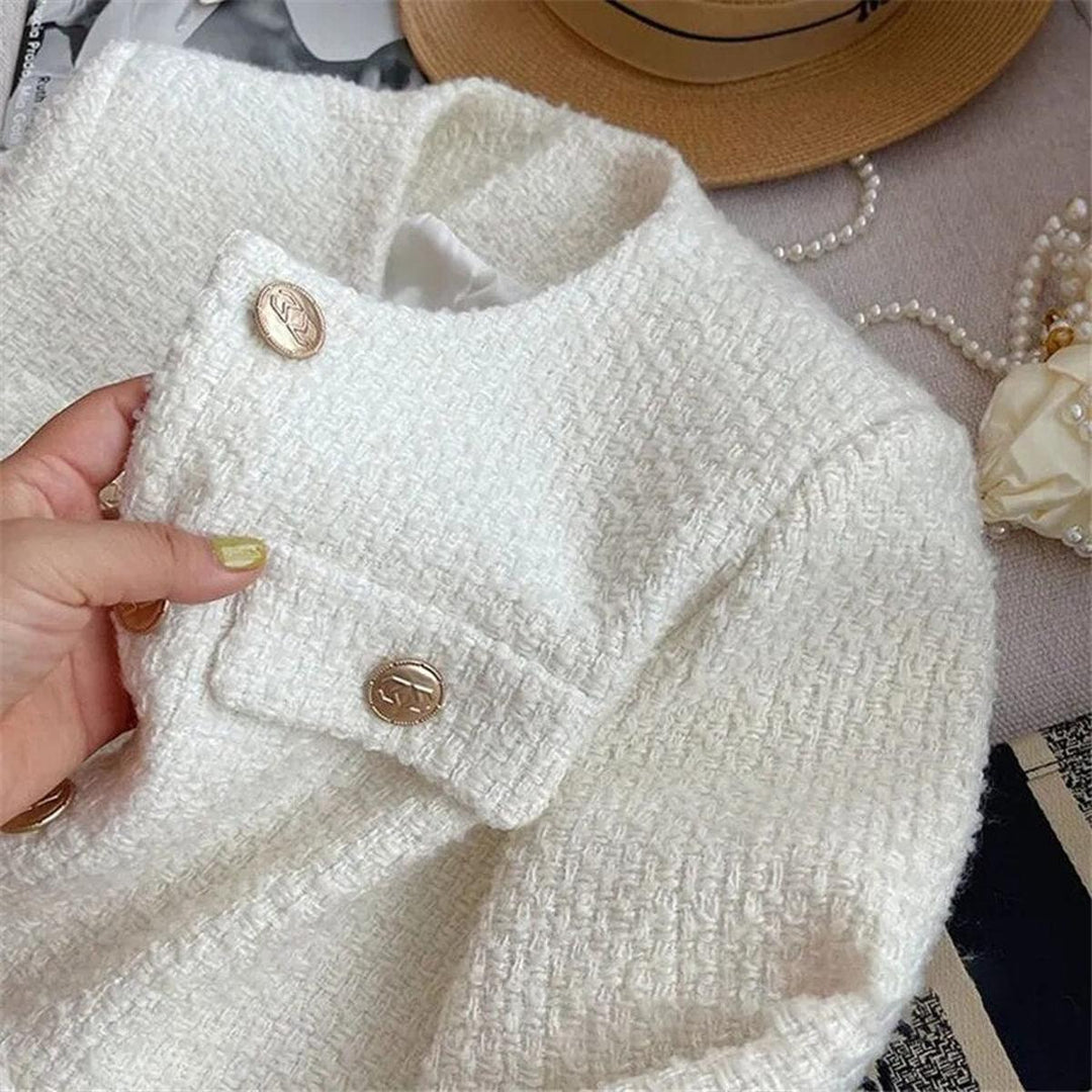 | Dam Tweed Jacka med Round Neckline och knäppslå