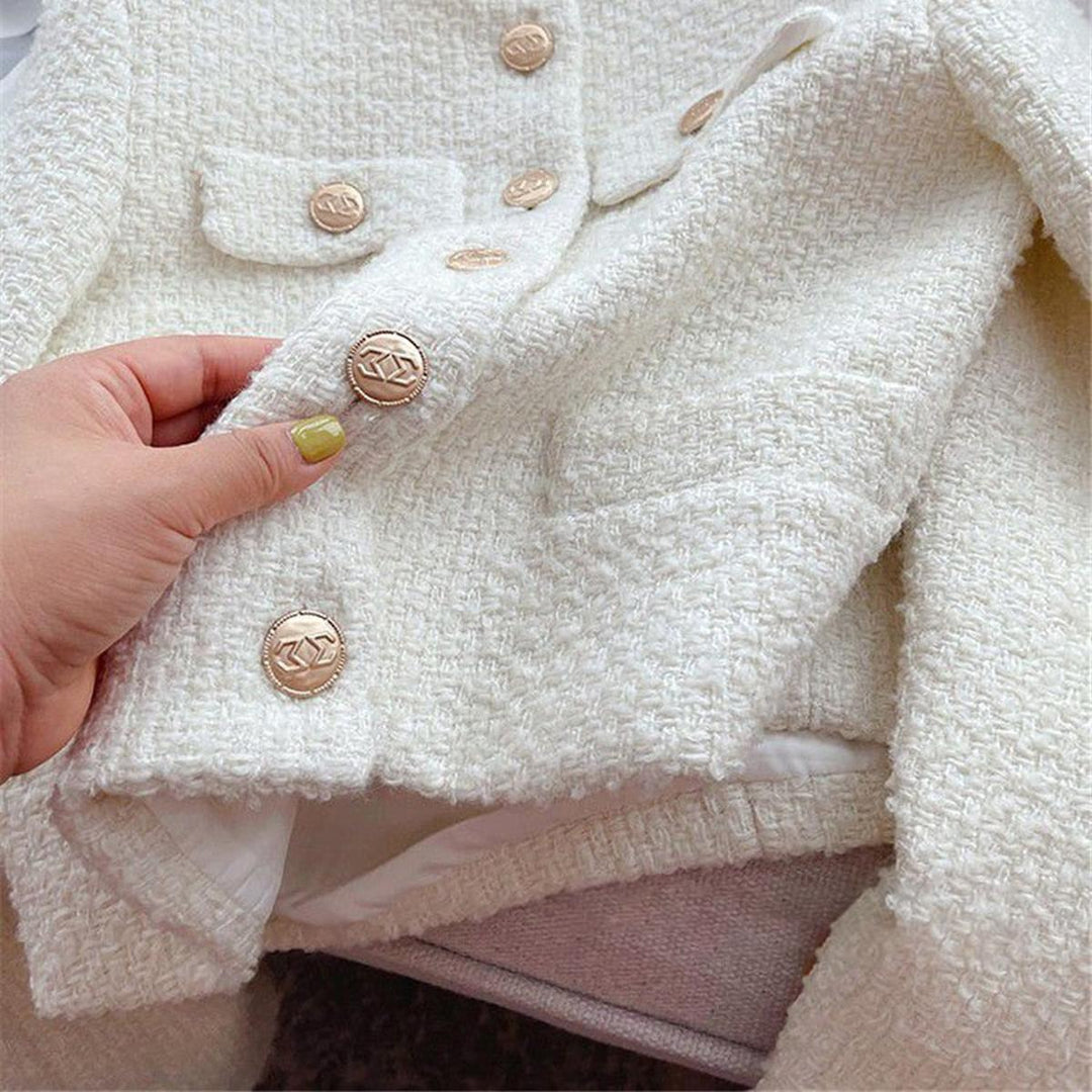 | Dam Tweed Jacka med Round Neckline och knäppslå