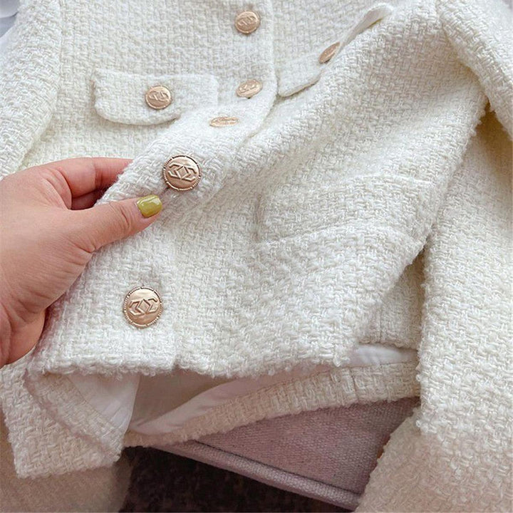 | Dam Tweed Jacka med Round Neckline och knäppslå