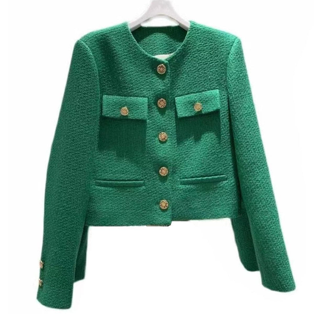 | Dam Tweed Jacka med Round Neckline och knäppslå