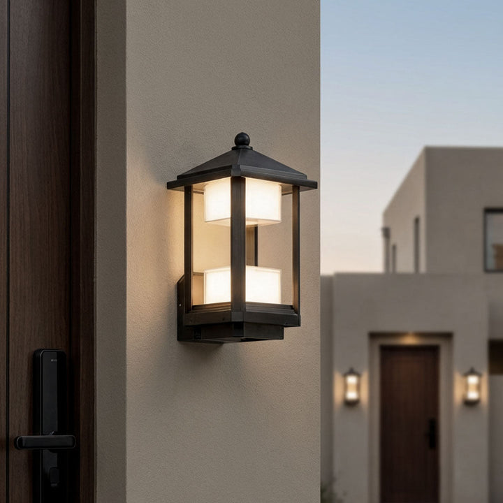 Svart Utomhus Lanternsconces Modern Vattentät Vägglampa