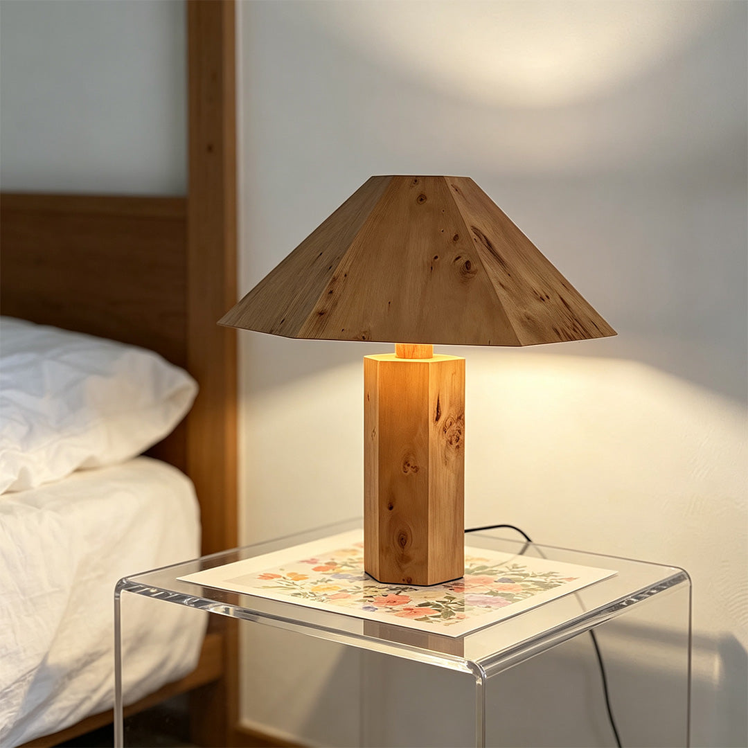 Vintage Trä Bordslampa Wabi-Sabi Stil Sänglampa