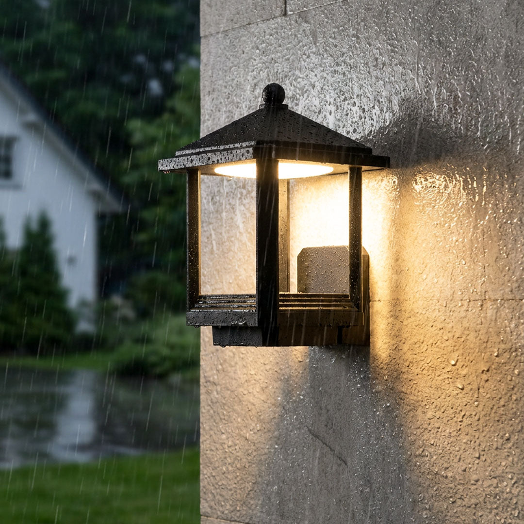 Svart Utomhus Lanternsconces Modern Vattentät Vägglampa