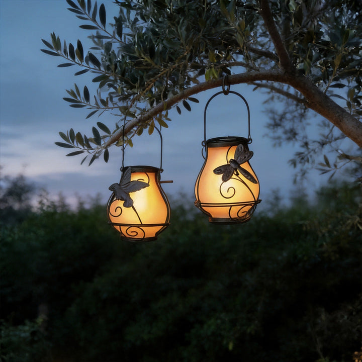 【4 PCS】Grå Utomhuslamphängande Flamma-Inspirerad Insektsljus