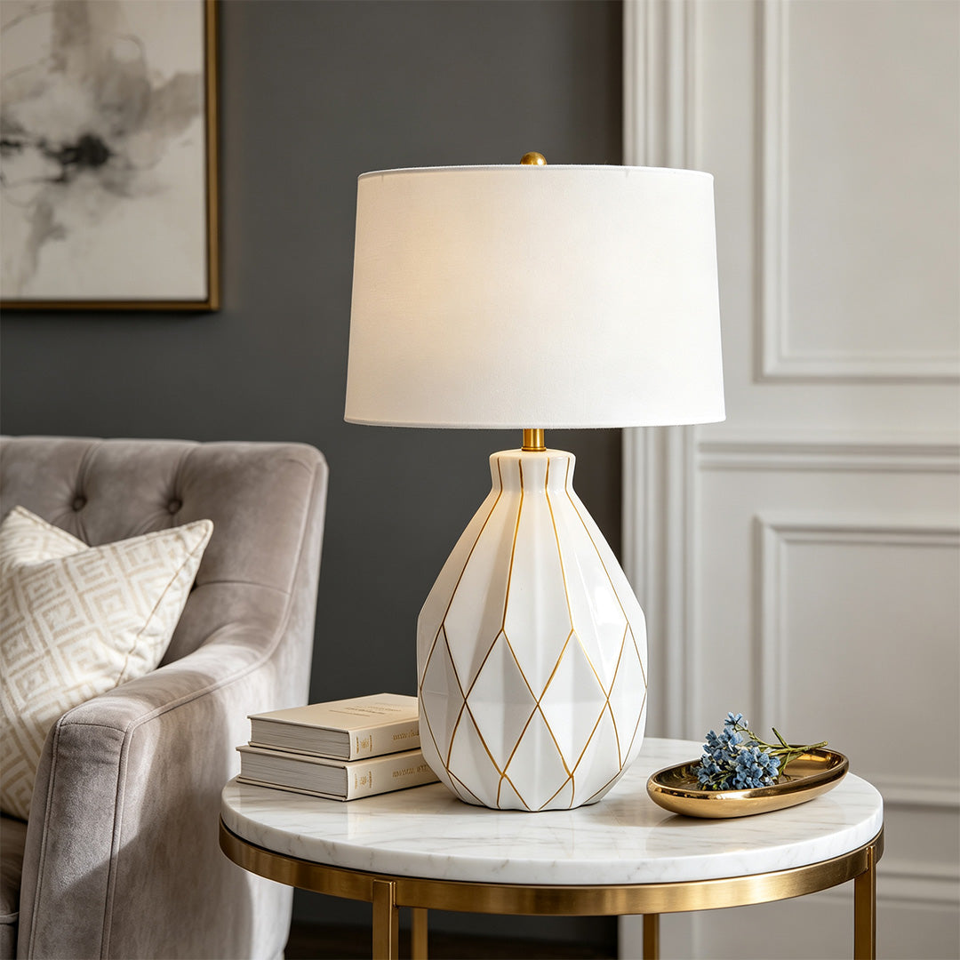 Vita Keramiska Bordslampor Lyxig Mid-Century Accentbelysning