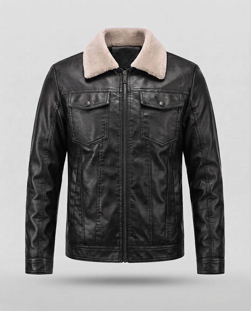 Herr pilot-style läder jacka med Sherpa krage