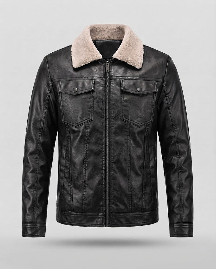 Herr pilot-style läder jacka med Sherpa krage
