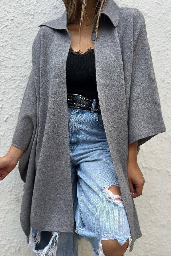 | Färg casual Cardigan Lös Single-Button Windbreaker Jacka