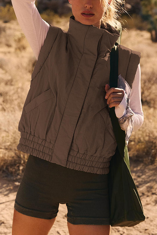 | ståkrage Knapp Sleeveless Lös Ficka Box Jacka