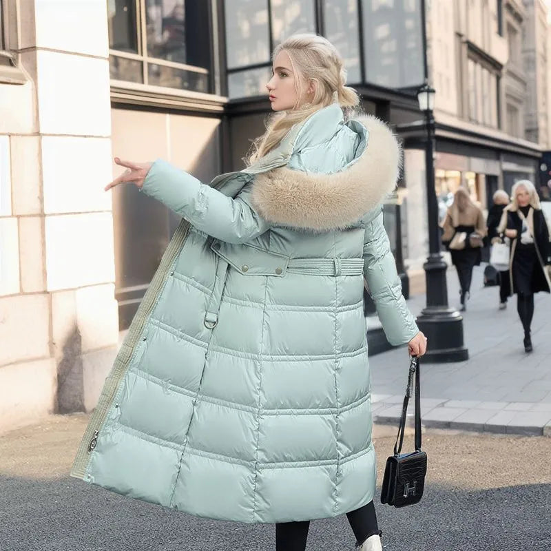 | Dam Lång vinter Kappa med Päls Huva och Belt