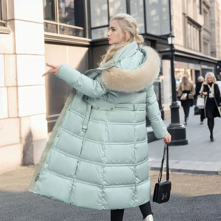 | Dam Lång vinter Kappa med Päls Huva och Belt