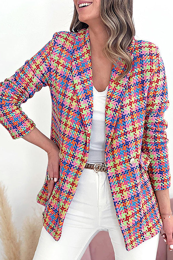| ärm Fickor Printed Double Knapp casual Jacka