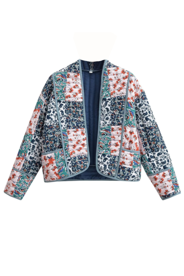 | Printed Lös casual Cardigan Kort quiltad Bomull Jacka