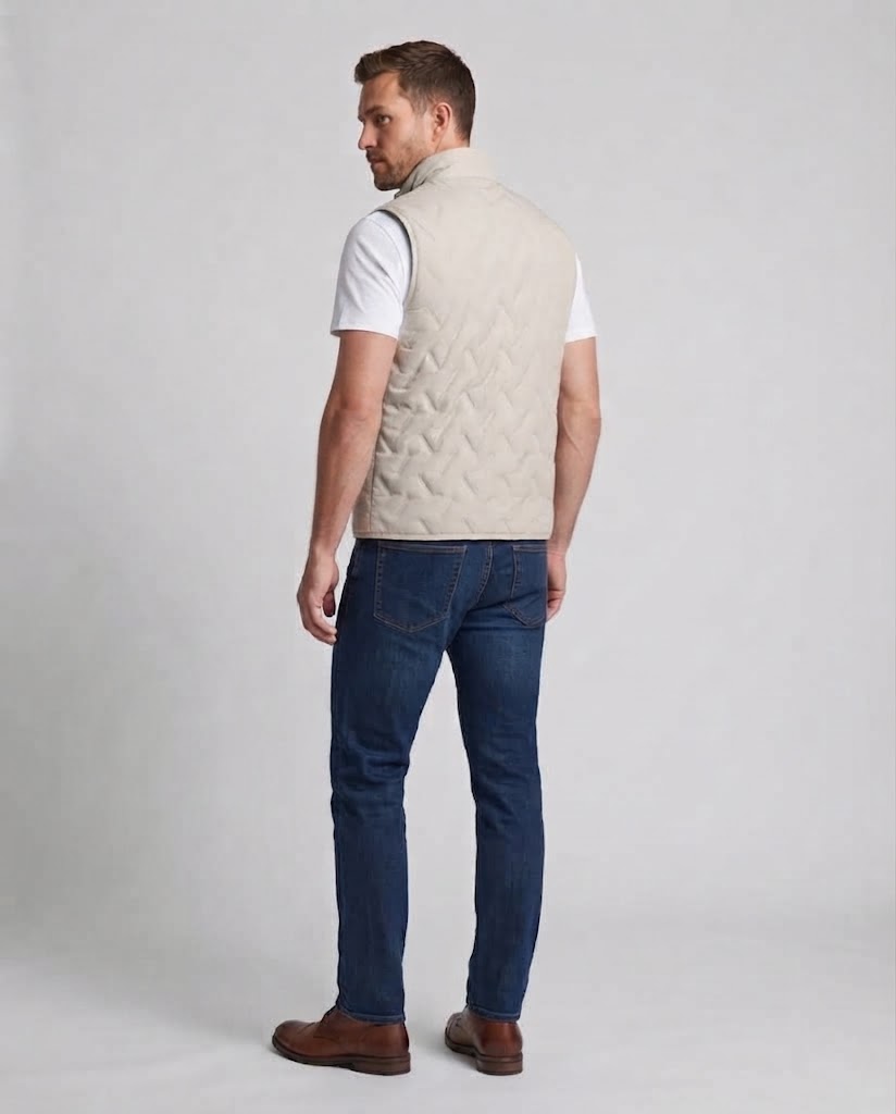 Herr Termiskly Insulated Quiltad Väst med Hög Ståkrage och Hel Dragkedja