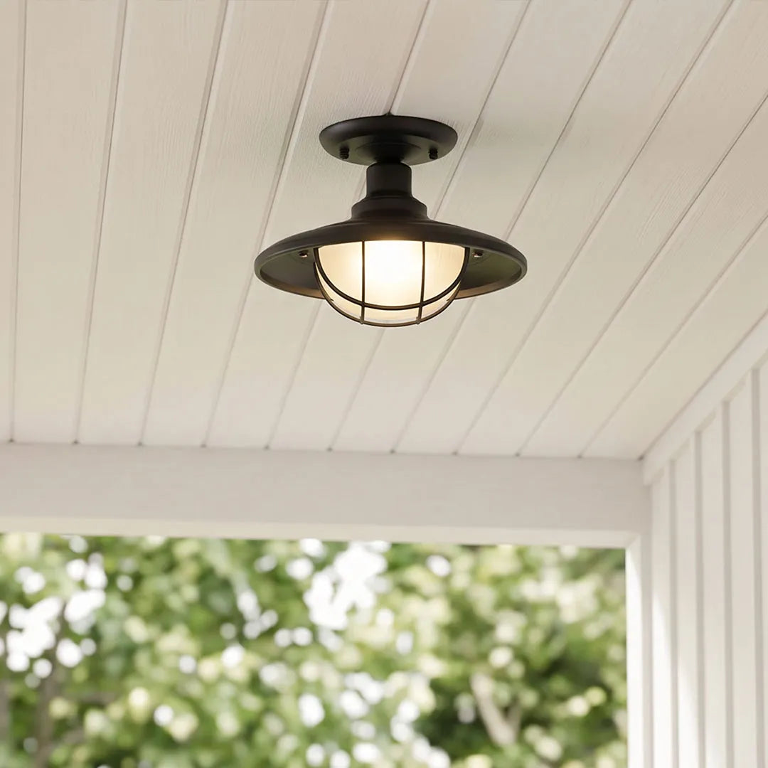 Svart Semi Flush Taklampa Vintage Glas Utomhuslampa
