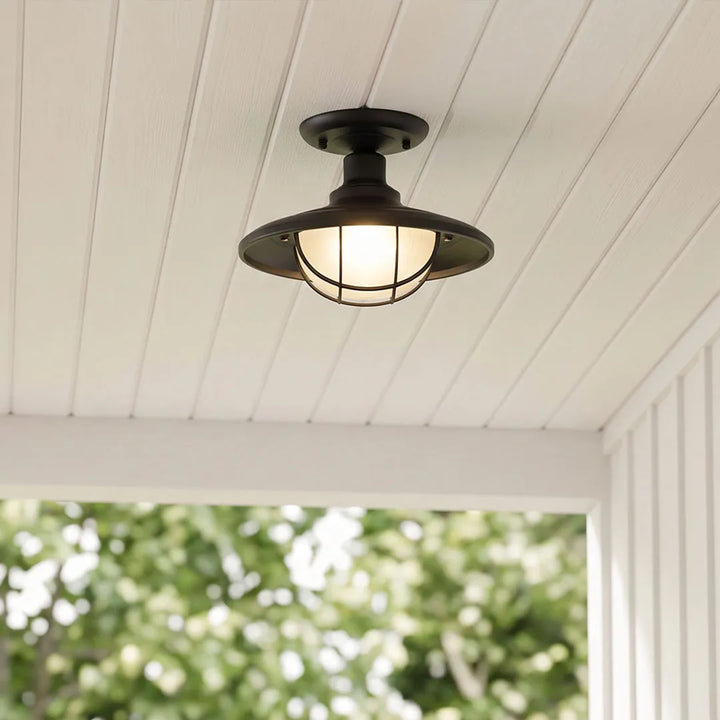 Svart Semi Flush Taklampa Vintage Glas Utomhuslampa