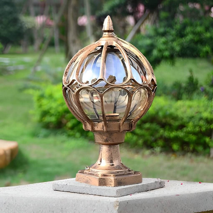 [Öppen Låda] Utomhus Glob Pelarlampor Retro Glas Glob Koppar Staketstolpe Lampa
