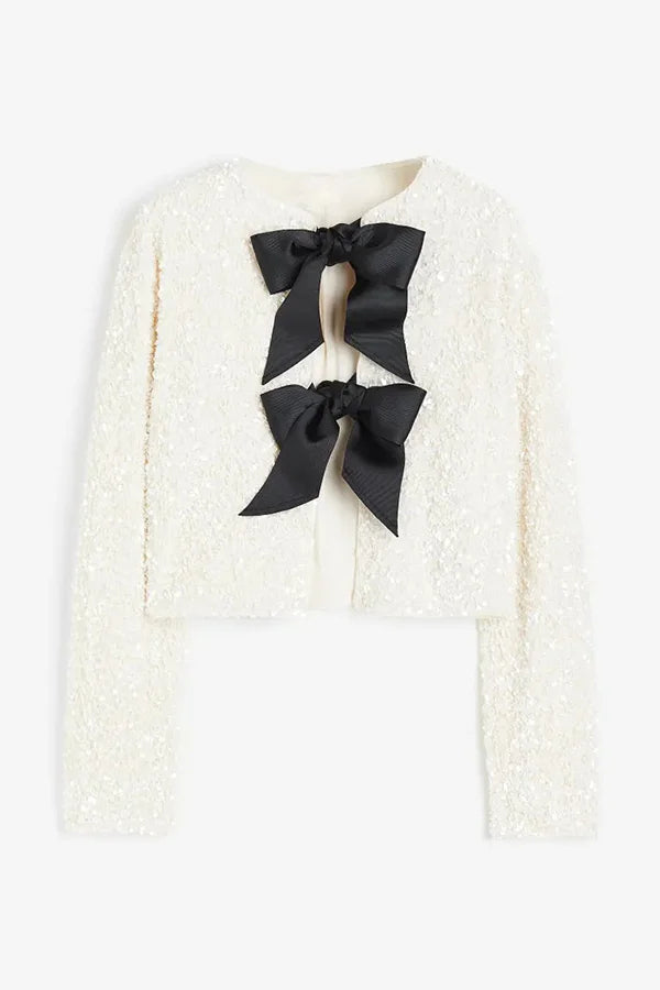 | Options Till Celebrate, Tie Front Bow Sequin Jacka