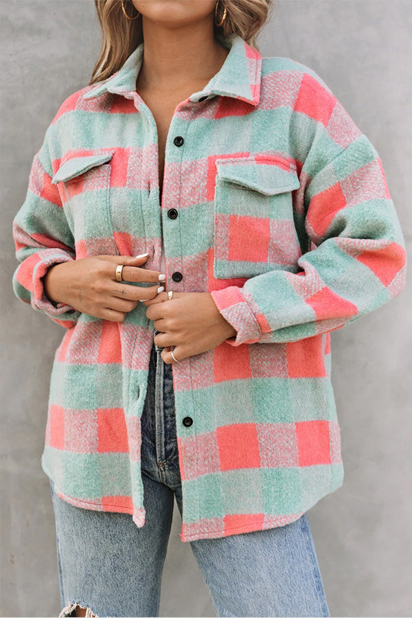 | Rutmönster Färg Block casual oversize Jacka