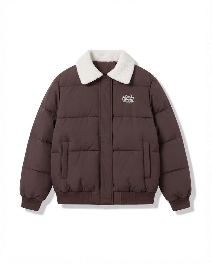 Dam Urban Boxig Puffer med Sherpa Shawl Krage, Quiltad Square Design och Elastic Ribbed Muddar