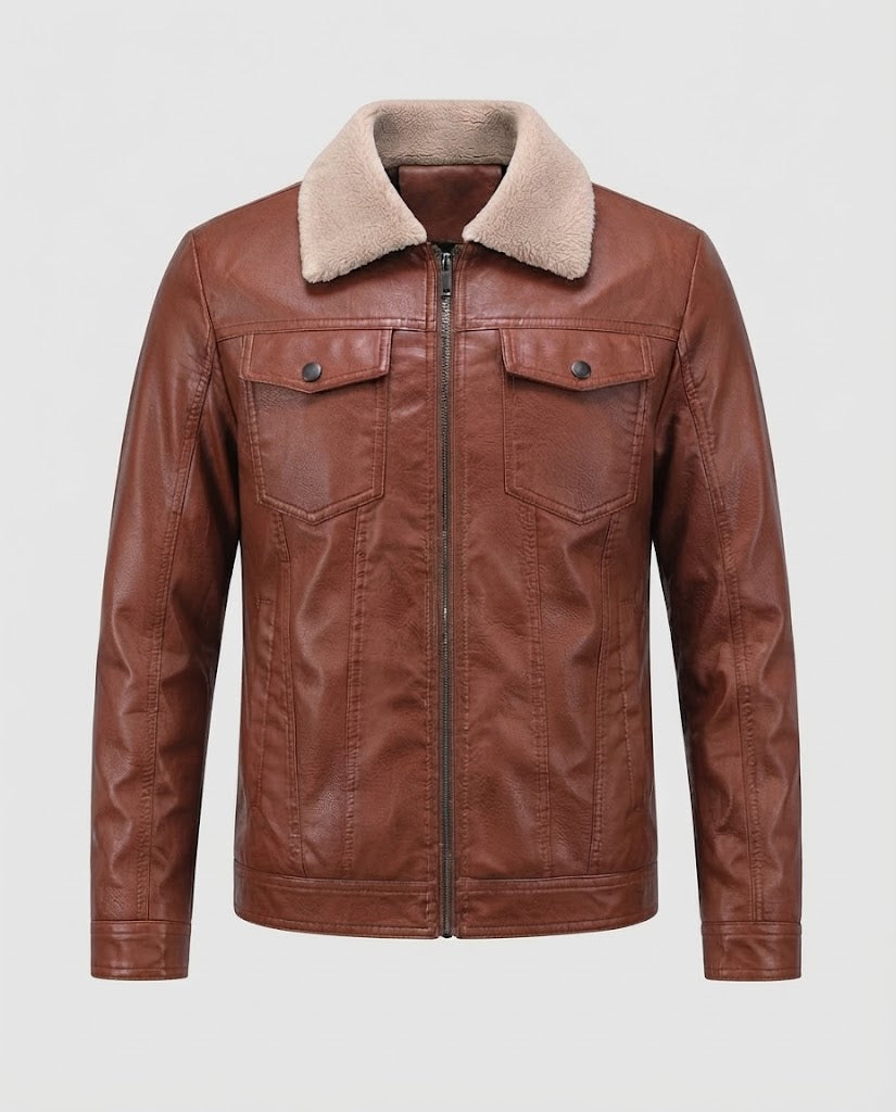 Herr pilot-style läder jacka med Sherpa krage